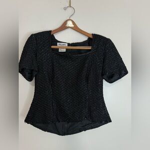 Brilliante by J.A. Vintage Black beaded Short Sleeve Women's Top in size medium